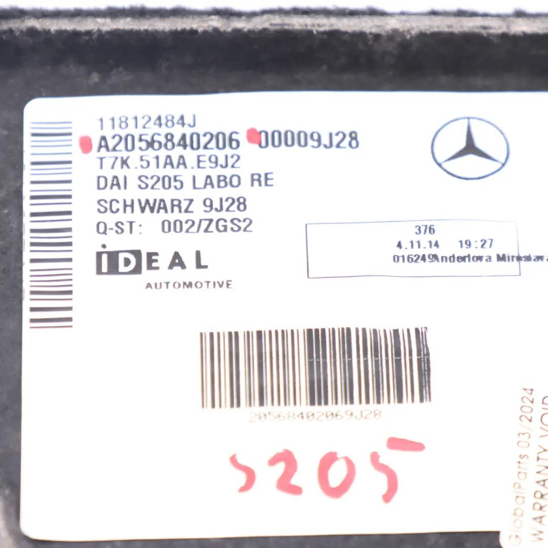 Mercedes W205 Boot Trunk Floor Cover Panel Trim Right O/S Black - SKU A2056840206 - Part number A2056840206
