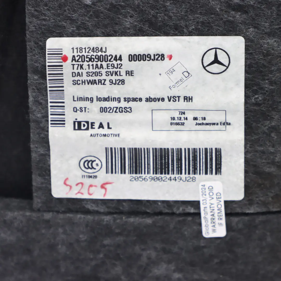 Boczek Wykończenie Bagażnika Prawy do Mercedes S205 Kombi o numerze A2056900244 Mercedes S205 Kombi Boczek Wykończenie Bagażnika Prawy - SKU A2056900244 - Numer Części A2056900244