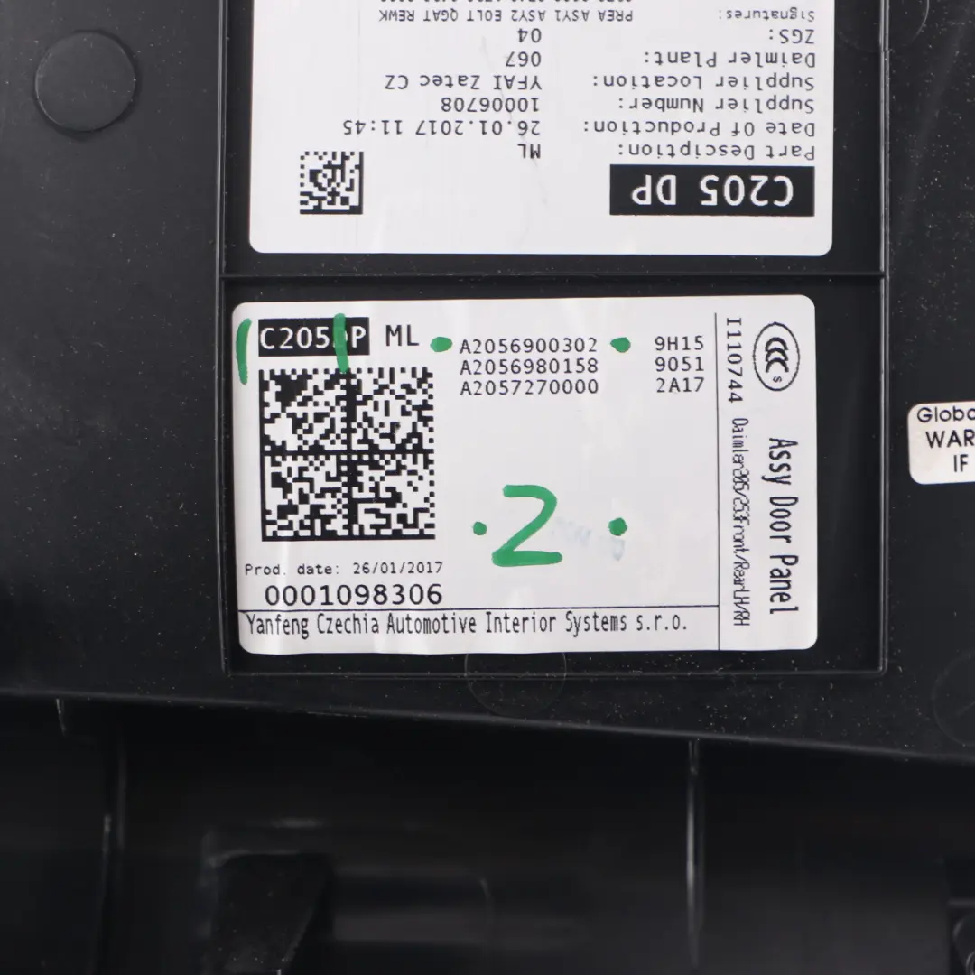  Panel Lateral Trasero Mercedes C205 Izquierda Embellecedor Tapa Cuero Negro - SKU A2056900302 - Número de pieza A2056900302
