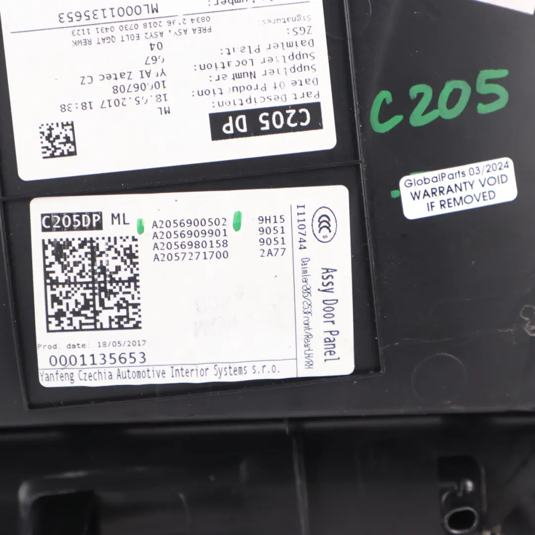 Lateral Trim Panel Mercedes C205 Rear Left N/S Lateral Side Cover Leather Black to with Part number A2056900502 Lateral Trim Panel Mercedes C205 Rear Left N/S Lateral Side Cover Leather Black - SKU A2056900502 - Part number A2056900502