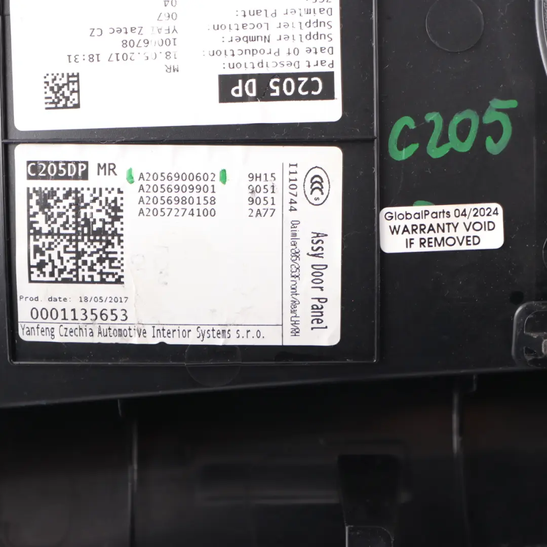 Lateral Trim Panel Mercedes C205 Rear Right O/S Lateral Side Cover Leather Black to with Part number A2056900602 Lateral Trim Panel Mercedes C205 Rear Right O/S Lateral Side Cover Leather Black - SKU A2056900602 - Part number A2056900602