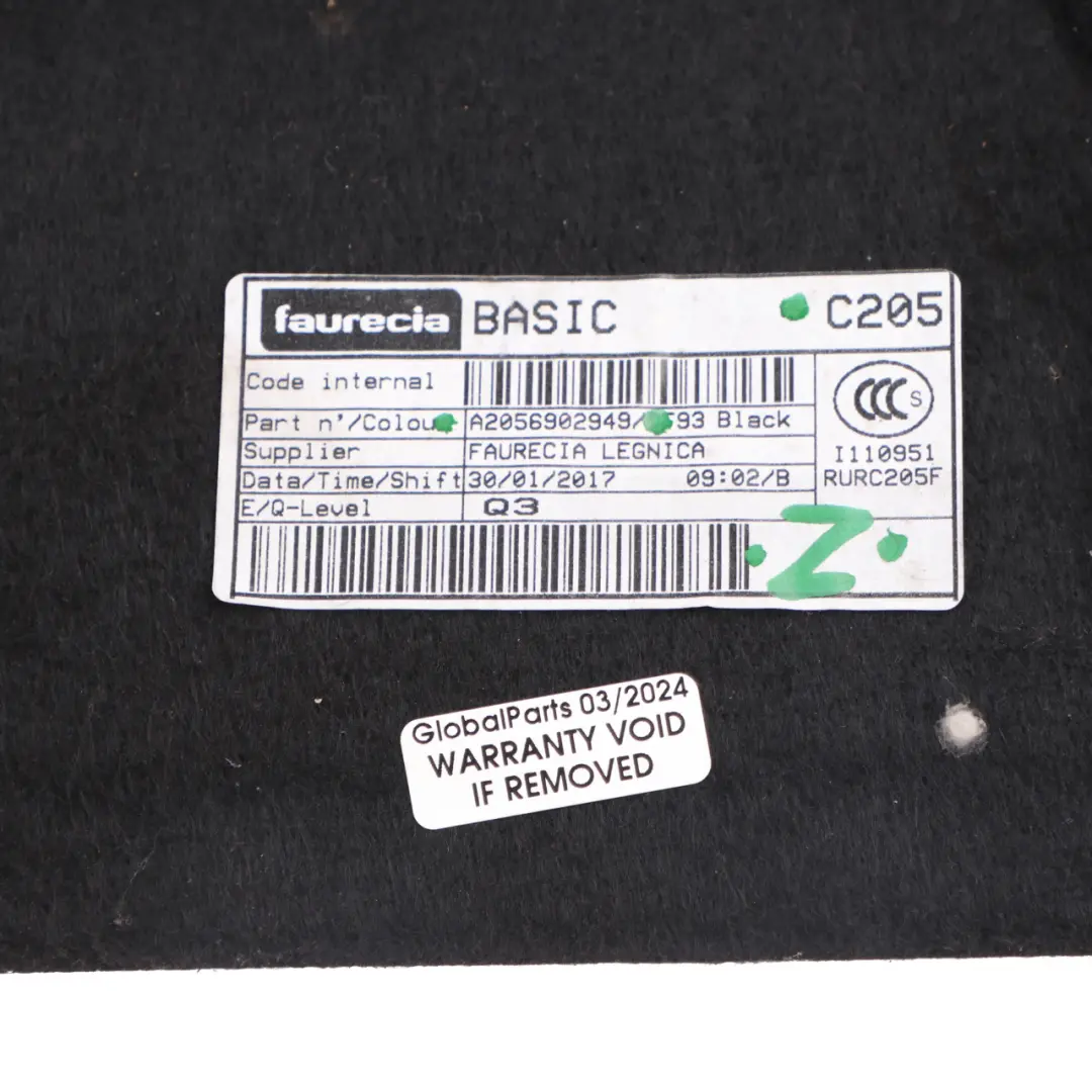 Scaffale pacchi Copertura rivestimento posteriore Nero per Mercedes C205 con numero di parte A2056902949 Mercedes C205 Scaffale pacchi Copertura rivestimento posteriore Nero - SKU A2056902949 - Numero di parte A2056902949