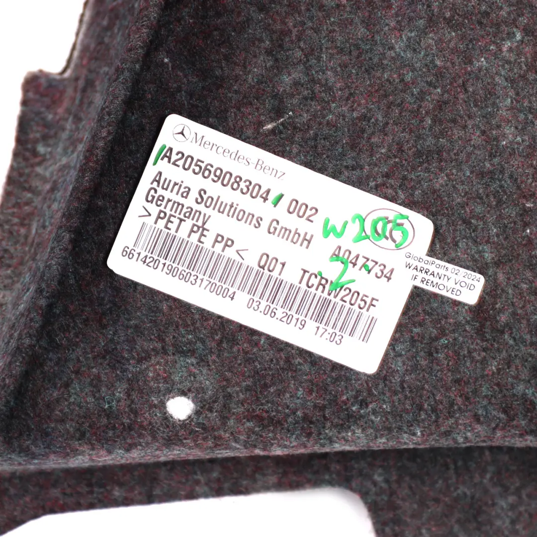 Boot Trunk Left N/S Lateral Panel Luggage Compartment to Mercedes W205 with Part number A2056908304 Mercedes W205 Boot Trunk Left N/S Lateral Panel Luggage Compartment - SKU A2056908304 - Part number A2056908304