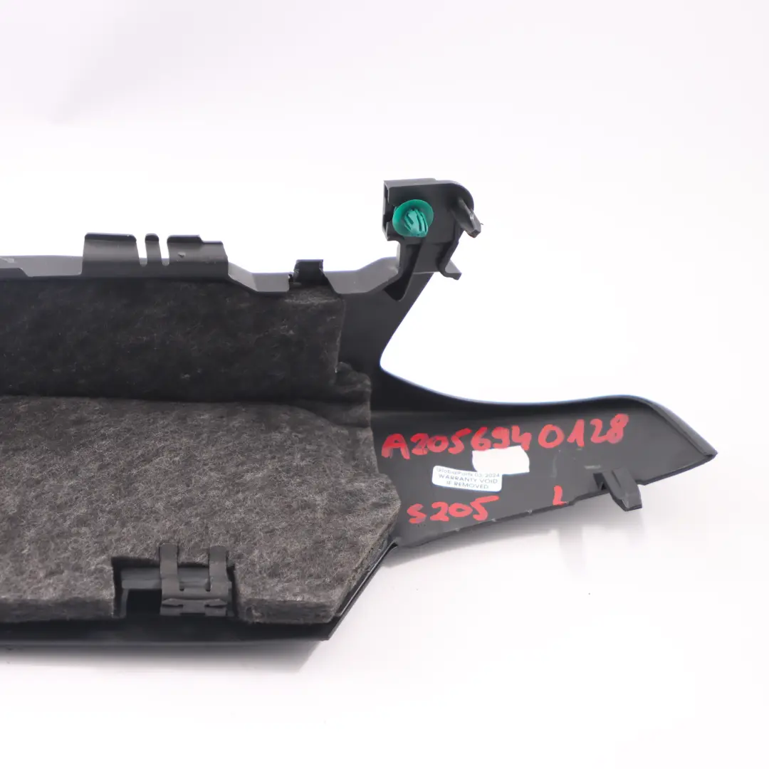 Maletero Tapa Compartimento Carga Embellecedor Izquierdo Negro para Mercedes S205 con número de pieza A2056940128 Mercedes S205 Maletero Tapa Compartimento Carga Embellecedor Izquierdo Negro - SKU A2056940128 - Número de pieza A2056940128