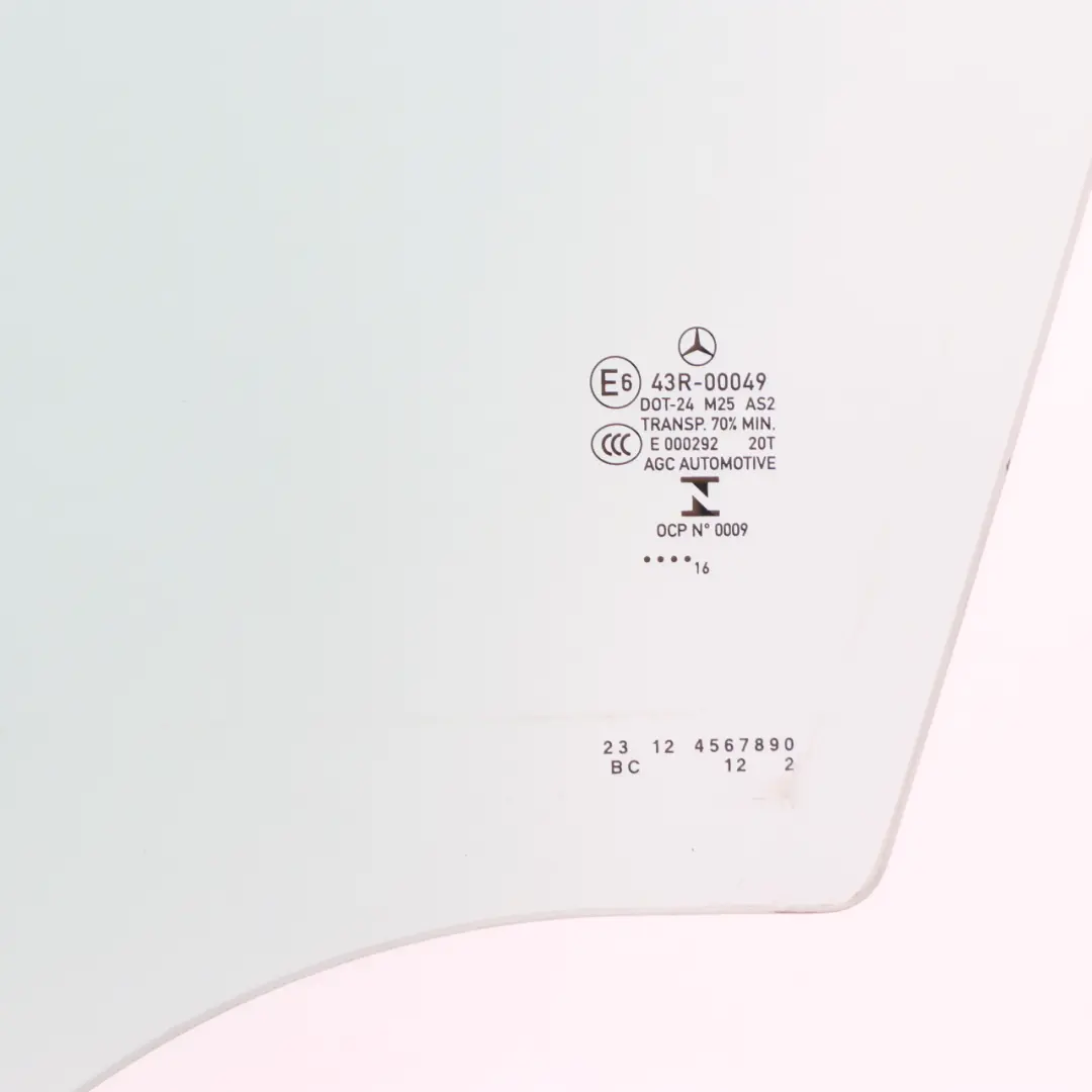 Mercedes W205 Window Glass Front Left Door N/S Green Glazing AS2 - SKU A2057250010 - Part number A2057250010