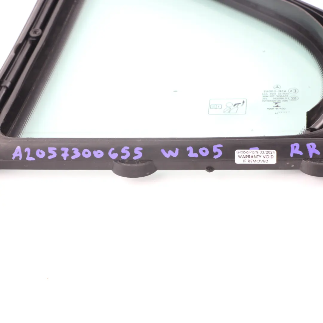 Window Glass Fixed Rear Right Door O/S Green AS2 to Mercedes W205 with Part number A2057300655 Mercedes W205 Window Glass Fixed Rear Right Door O/S Green AS2 - SKU A2057300655 - Part number A2057300655