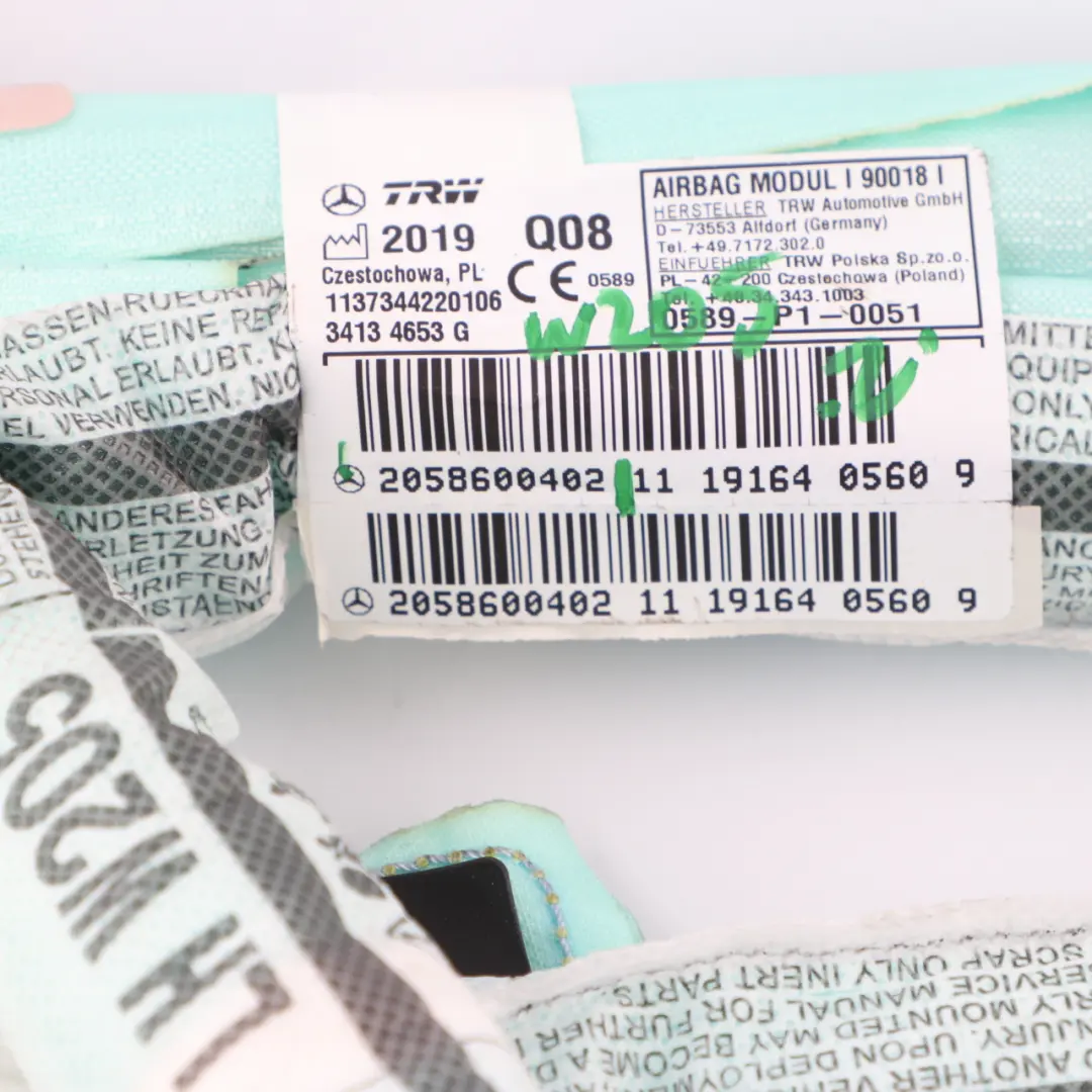 Mercedes W205 Airbag Poduszka Powietrzna Kurtyna Lewa - SKU A2058600402 - Numer Części A2058600402