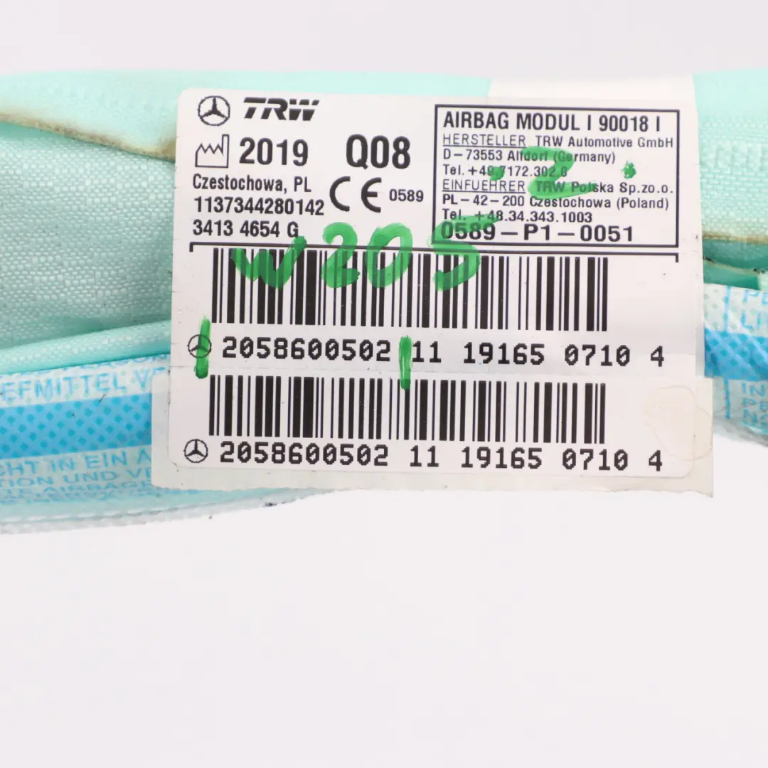 Mercedes W205 Modulo aria testa tetto laterale tendina destra - SKU A2058600502 - Numero di parte A2058600502
