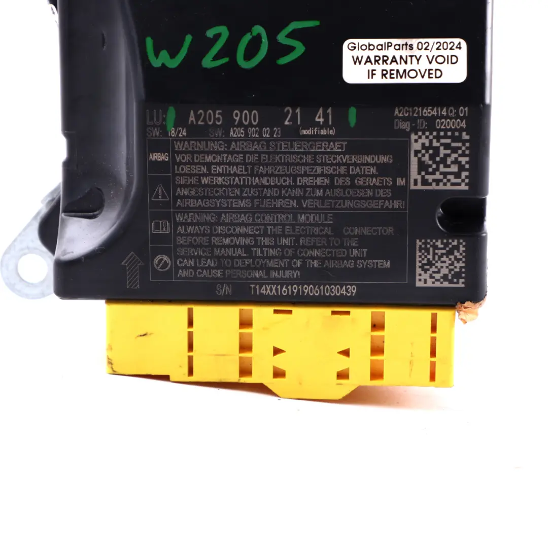 Mercedes W205 Módulo de Aire Unidad de Control SRS ECU - SKU A2059002141 - Número de pieza A2059002141