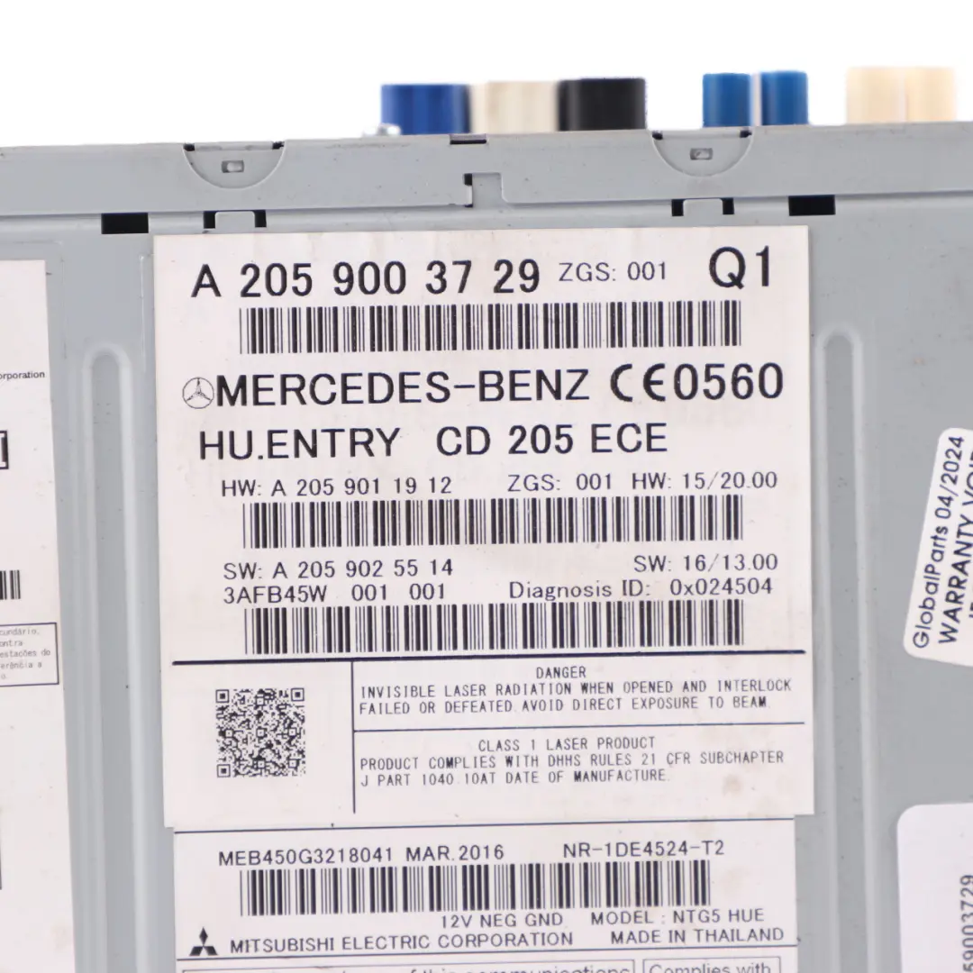 Unidad principal Radio CD Navegador Multimedia para Mercedes W205 con número de pieza A2059003729 Mercedes W205 Unidad principal Radio CD Navegador Multimedia - SKU A2059003729 - Número de pieza A2059003729