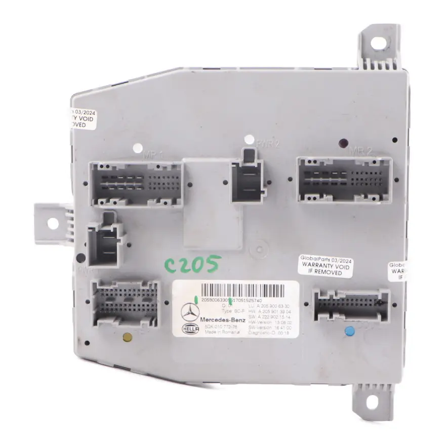 Mercedes W205 SAM Módulo Delantero Body Comfort Control Unit ECU A2059006330