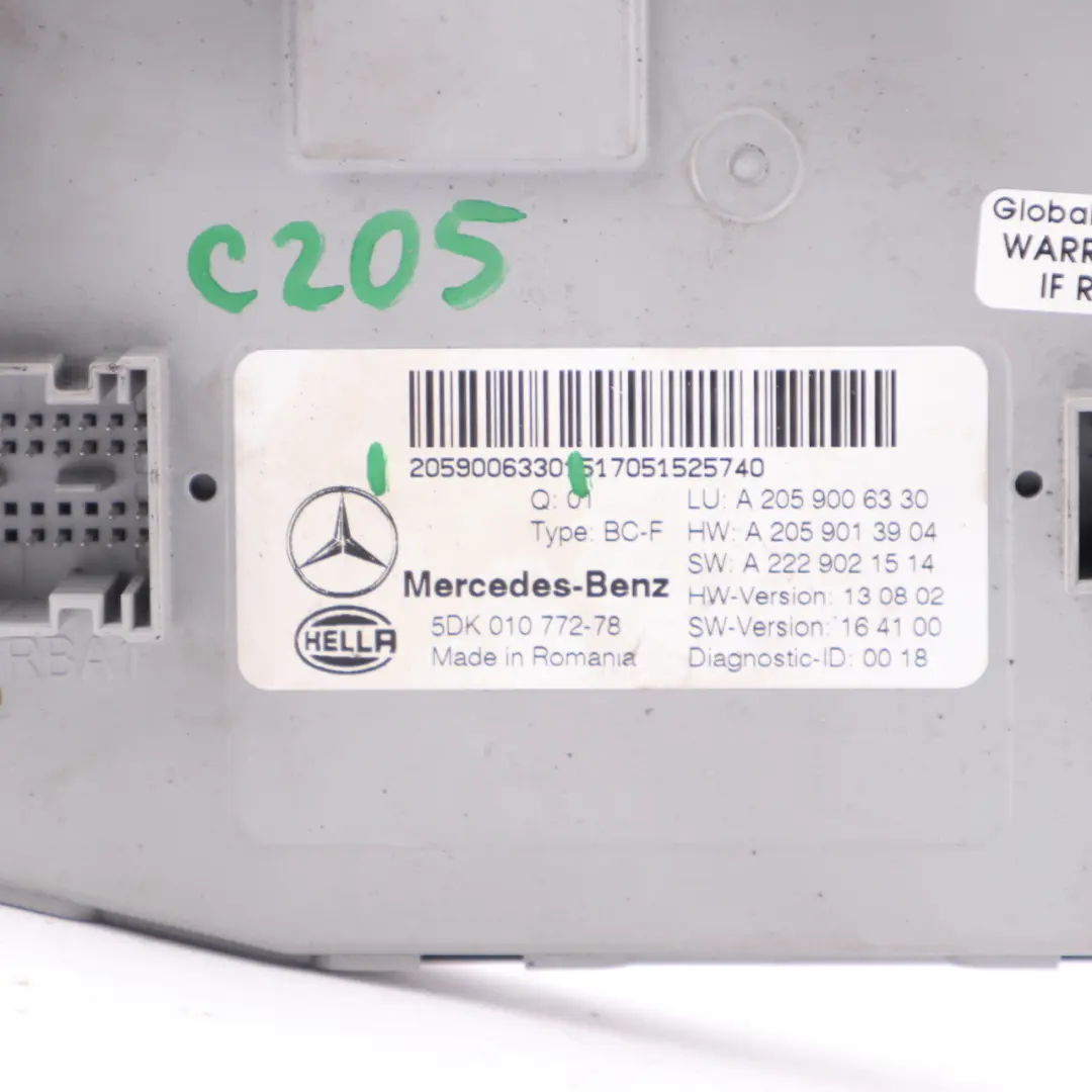 SAM Módulo Delantero Body Comfort Control Unit ECU para Mercedes W205 con número de pieza A2059006330 Mercedes W205 SAM Módulo Delantero Body Comfort Control Unit ECU - SKU A2059006330 - Número de pieza A2059006330