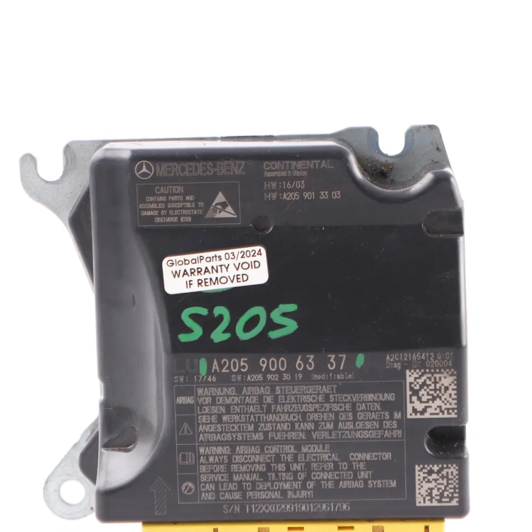 Sicher Heits Modul Mercedes S205 Airbag Gurtstraffer Steuer SRS für mit Teilenummer A2059006337 Sicher Heits Modul Mercedes S205 Airbag Gurtstraffer Steuer SRS - SKU A2059006337 - Teilenummer A2059006337