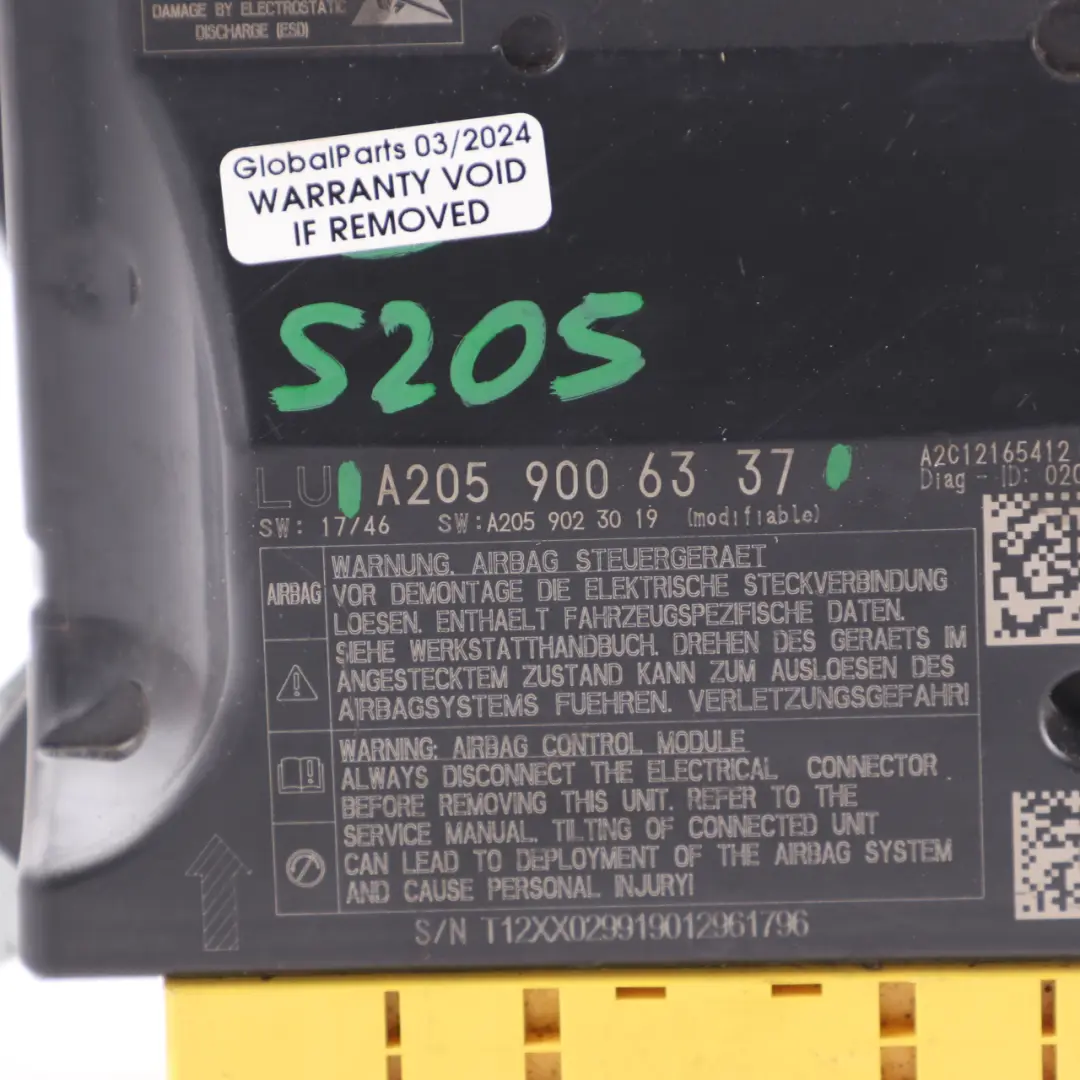 Modulo sicurezza Mercedes S205 controllo tenditore cintura airbag per con numero di parte A2059006337 Modulo sicurezza Mercedes S205 controllo tenditore cintura airbag - SKU A2059006337 - Numero di parte A2059006337