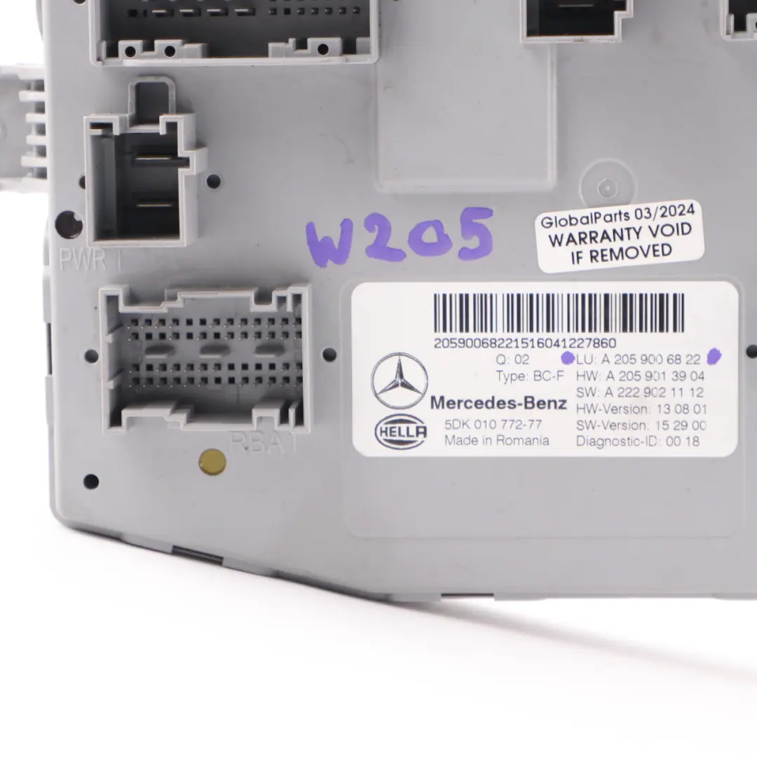  Module Mercedes W205 Relay Body Control Module Unit SAM BCM - SKU A2059006822 - Part number A2059006822