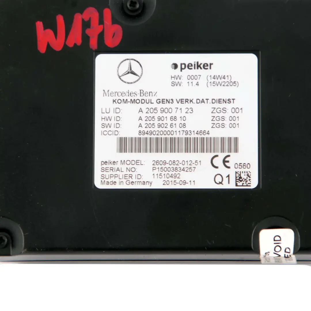 Módulo Unidad Control Comunicación Telemática para Mercedes W176 W212 con número de pieza A2059007123 Mercedes W176 W212 Módulo Unidad Control Comunicación Telemática - SKU A2059007123 - Número de pieza A2059007123
