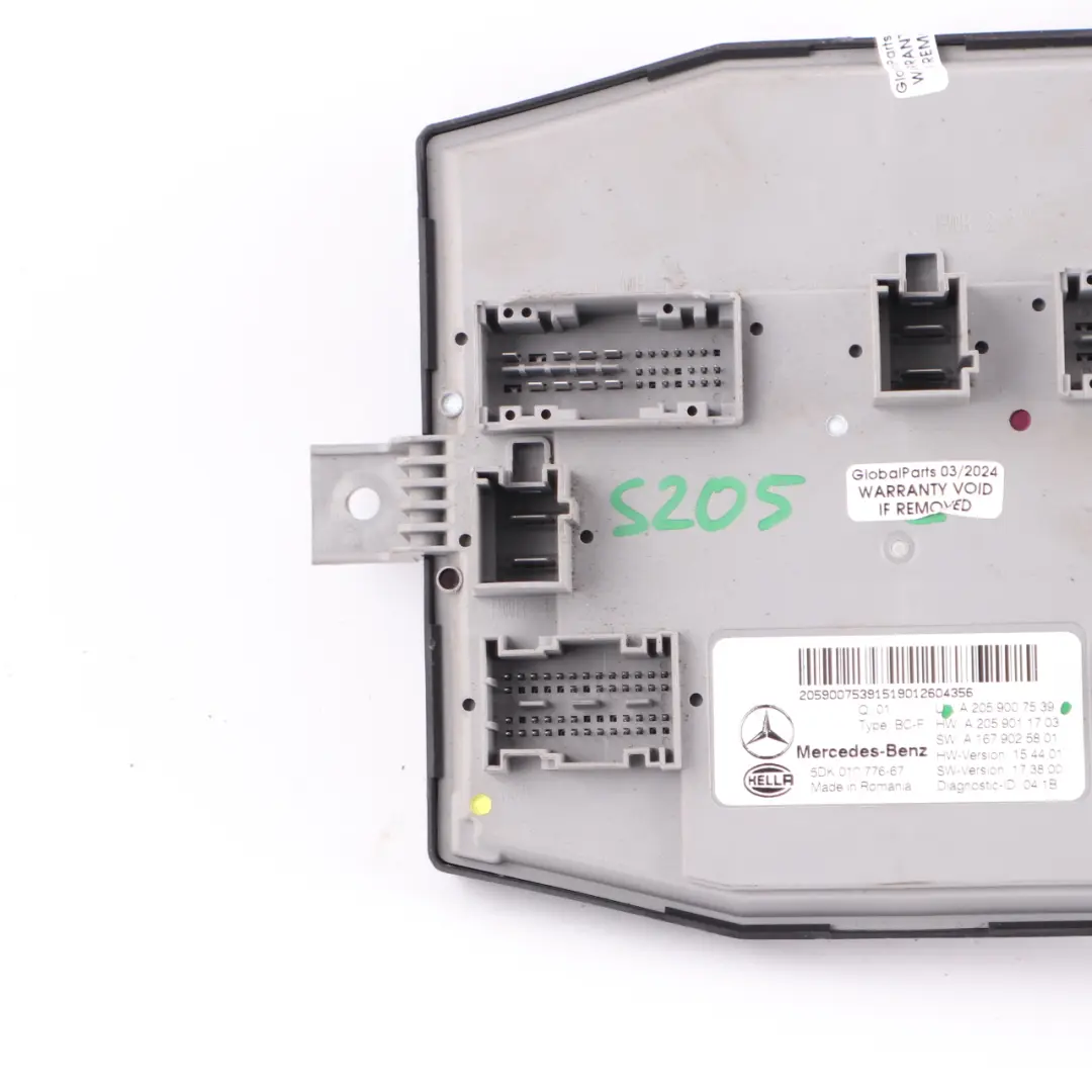  Fuse Box Mercedes S205 Interior Front Relay Fuse Box Sam Module - SKU A2059007539 - Part number A2059007539