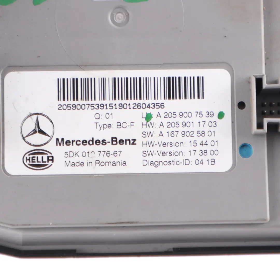  Fuse Box Mercedes S205 Interior Front Relay Fuse Box Sam Module - SKU A2059007539 - Part number A2059007539
