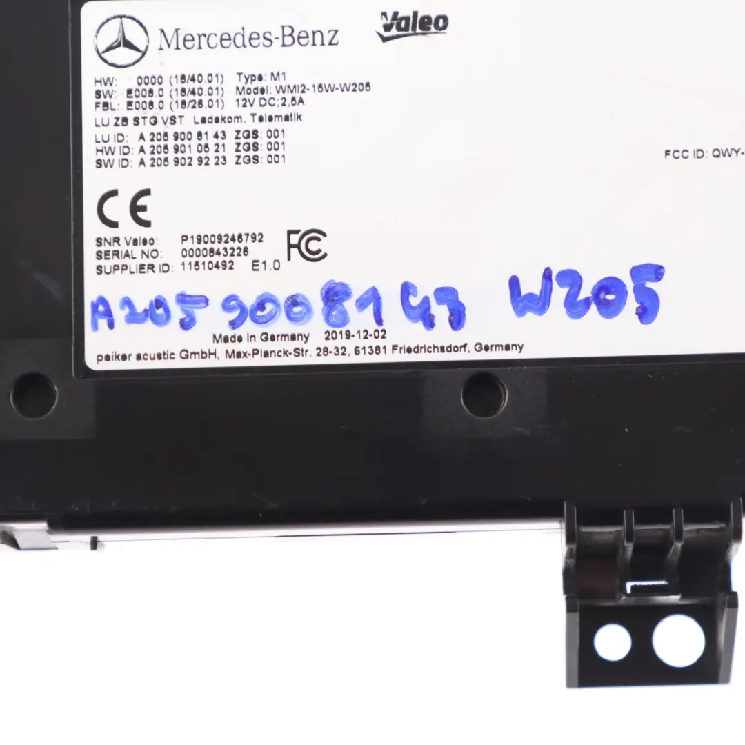 Mercedes W205 Front Telephone Wireless Charging Load Wattage Module - SKU A2059008143 - Part number A2059008143