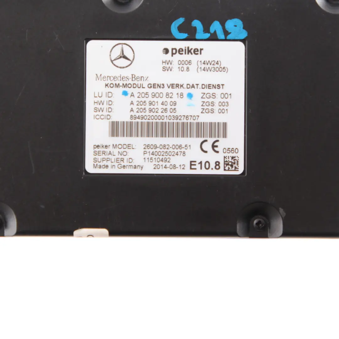 Módulo telemático Mercedes W176 W205 W218 Unidad control para con número de pieza A2059008218 Módulo telemático Mercedes W176 W205 W218 Unidad control - SKU A2059008218 - Número de pieza A2059008218