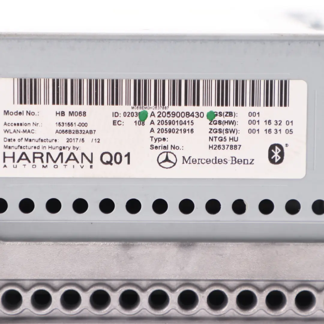 Unidad Central Mercedes C205 Radio Reproductor USB Navegador Harman para con número de pieza A2059008430 Unidad Central Mercedes C205 Radio Reproductor USB Navegador Harman - SKU A2059008430 - Número de pieza A2059008430