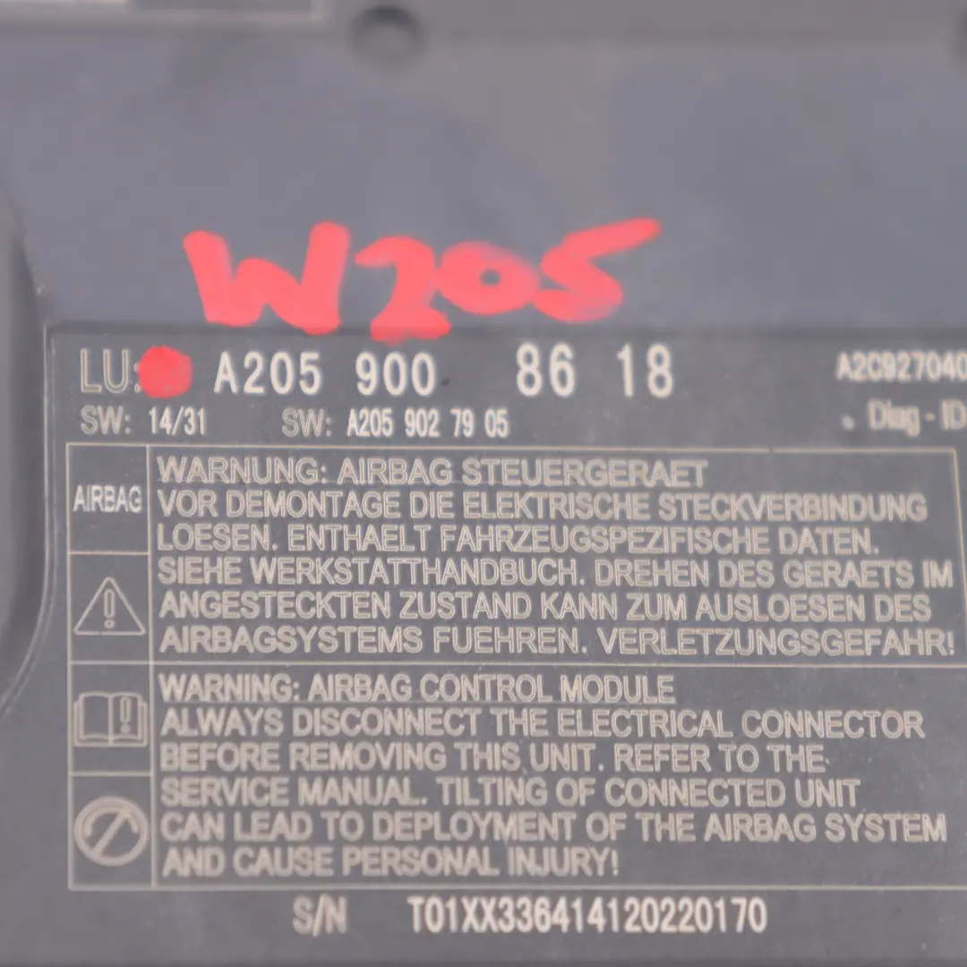  Módulo de seguridad Mercedes W205 Air SRS Control Module Unit - SKU A2059008618-1 - Número de pieza A2059008618