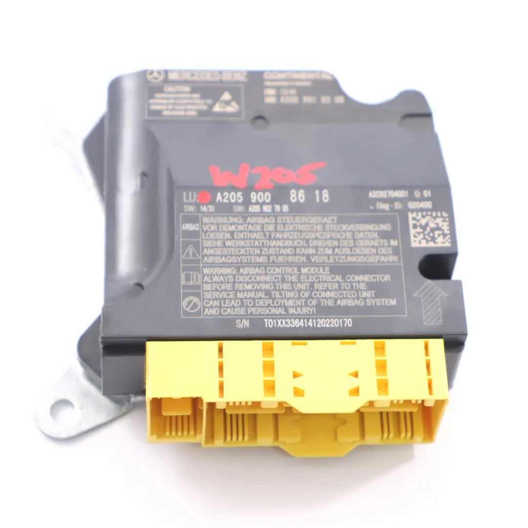 Sicherheitsmodul Airbag SRS Steuermodul Einheit für Mercedes W205 mit Teilenummer A2059008618 Mercedes W205 Sicherheitsmodul Airbag SRS Steuermodul Einheit - SKU A2059008618 - Teilenummer A2059008618