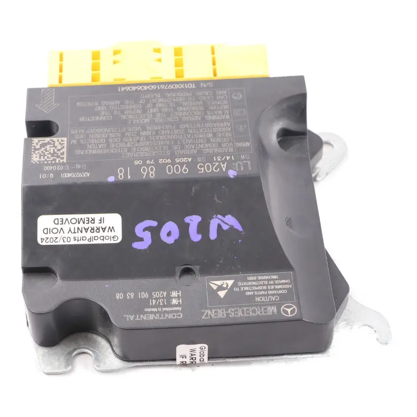 Sicherheitsmodul Airbag SRS Steuermodul Einheit für Mercedes W205 mit Teilenummer A2059008618 Mercedes W205 Sicherheitsmodul Airbag SRS Steuermodul Einheit - SKU A2059008618 - Teilenummer A2059008618