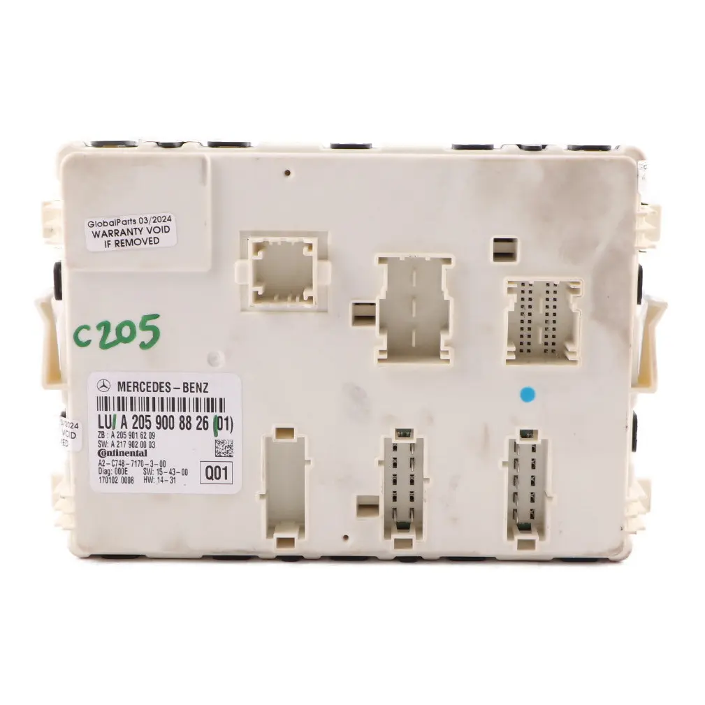 SAM Modul Heck Komfort Steuergerät ECU für Mercedes C205 mit Teilenummer A2059008826 Mercedes C205 SAM Modul Heck Komfort Steuergerät ECU - SKU A2059008826 - Teilenummer A2059008826