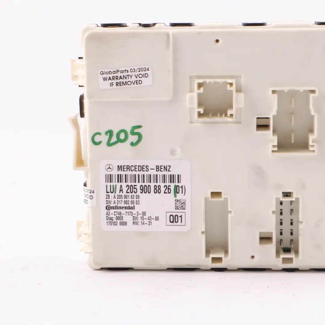 Module SAM Unité de contrôle du confort arrière ECU pour Mercedes C205 à propos du numéro de pièce A2059008826 Mercedes C205 Module SAM Unité de contrôle du confort arrière ECU - SKU A2059008826 - Numéro de pièce A2059008826