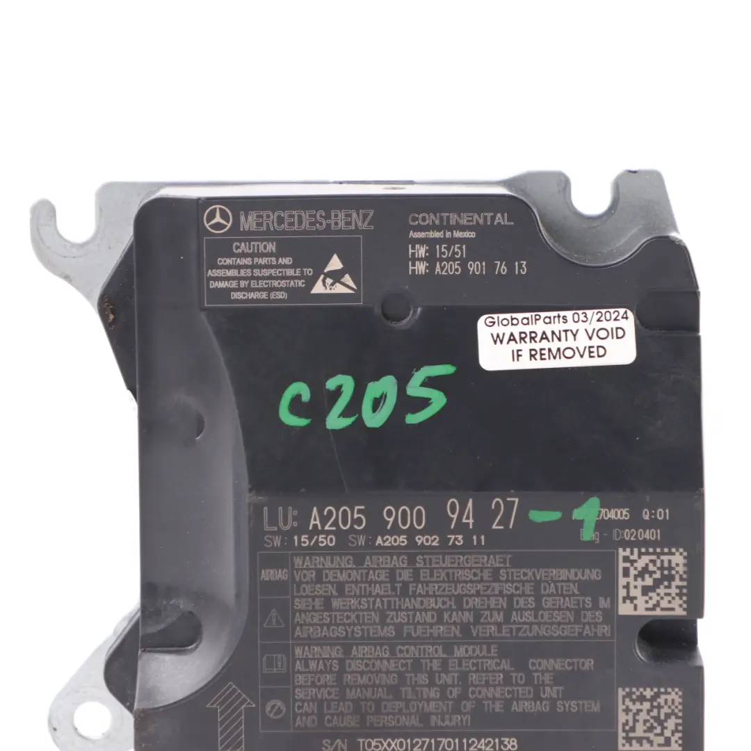  SRC Module Mercedes W205 Front Air Module SRS Control Unit ECU - SKU A2059009427-1 - Part number A2059009427