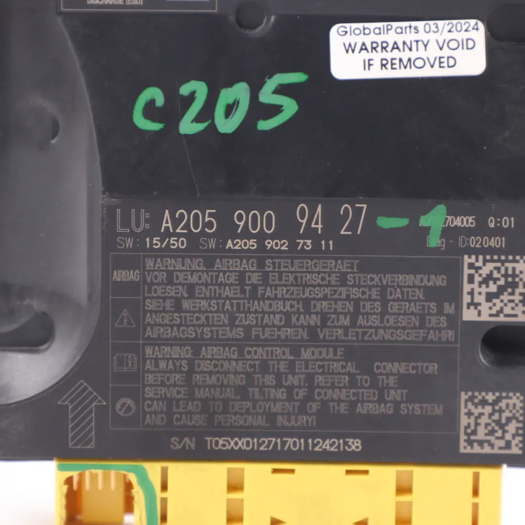  SRC Module Mercedes W205 Front Air Module SRS Control Unit ECU - SKU A2059009427-1 - Part number A2059009427