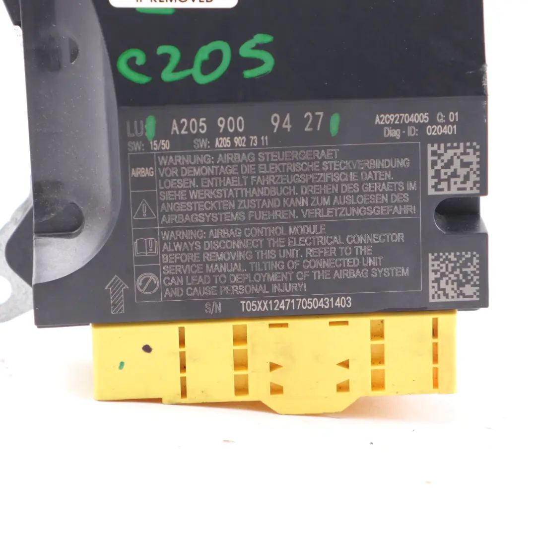 Vorderseite Luft modul SRS Steuergerät ECU für Mercedes W205 mit Teilenummer A2059009427 Mercedes W205 Vorderseite Luft modul SRS Steuergerät ECU - SKU A2059009427 - Teilenummer A2059009427