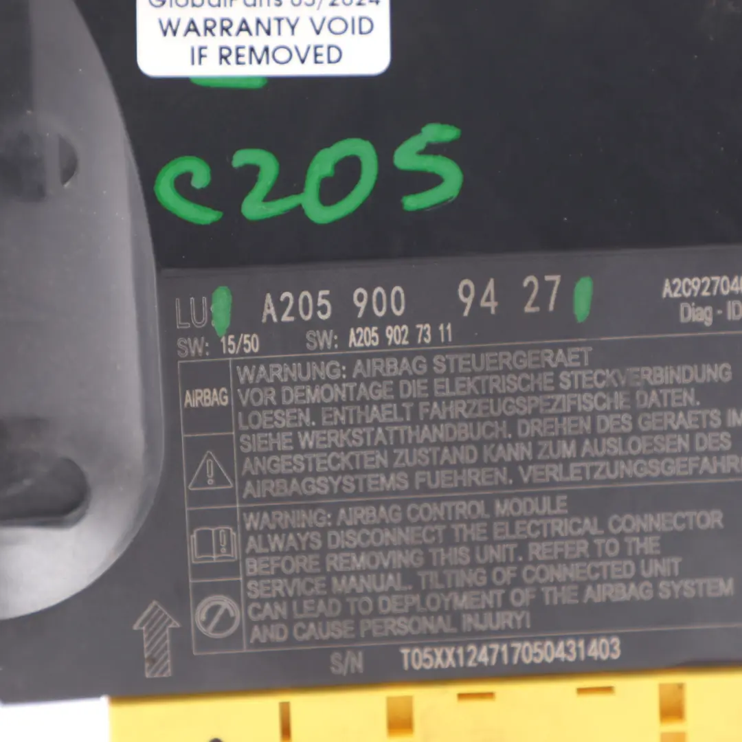 Módulo de Aire Delantero SRS Unidad de Control ECU para Mercedes W205 con número de pieza A2059009427 Mercedes W205 Módulo de Aire Delantero SRS Unidad de Control ECU - SKU A2059009427 - Número de pieza A2059009427