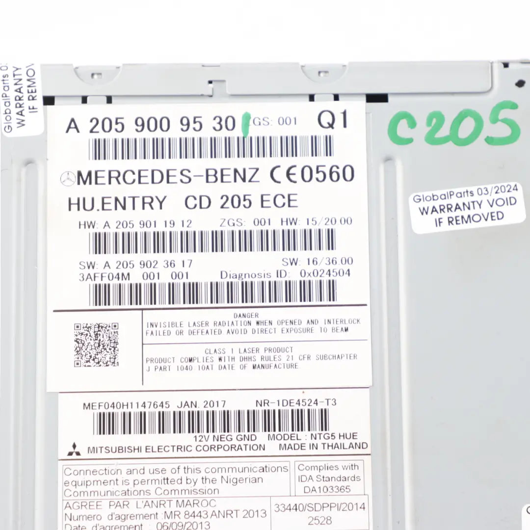 Head Unit Mercedes C205 X253 W447 Radio Navigation Media Unit to with Part number A2059009530 Head Unit Mercedes C205 X253 W447 Radio Navigation Media Unit - SKU A2059009530 - Part number A2059009530