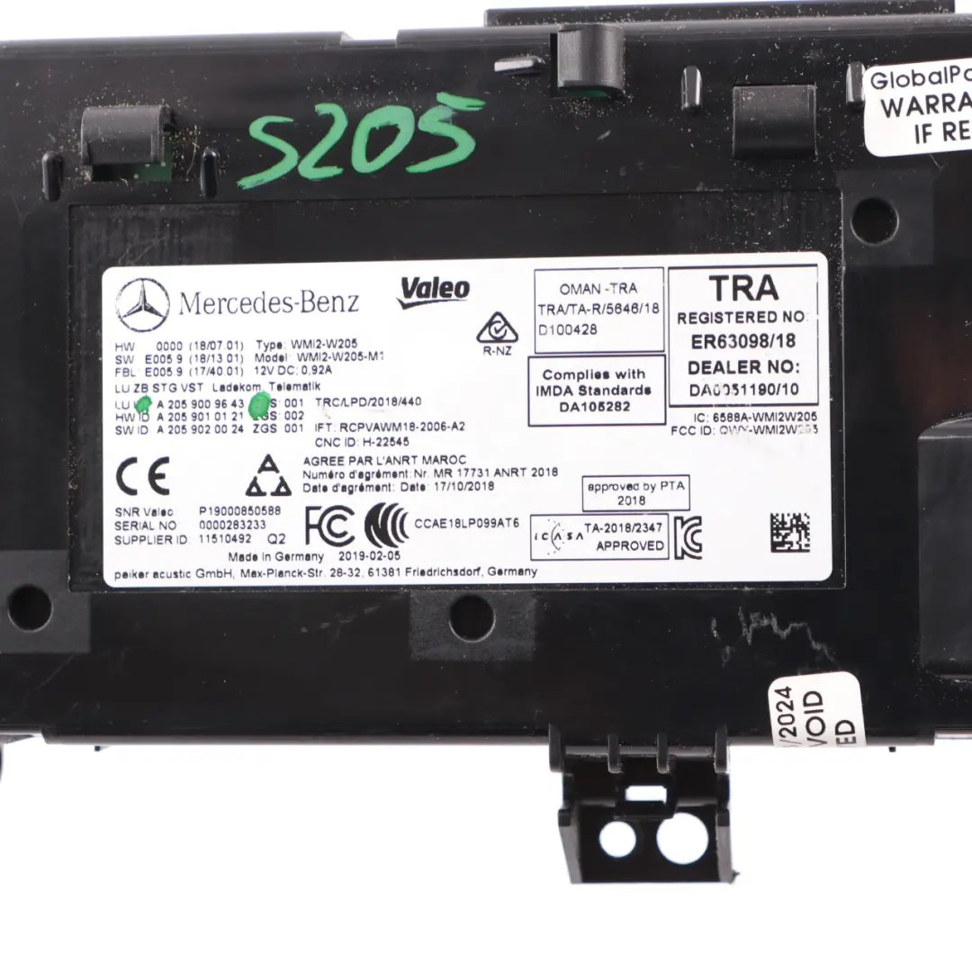 Telemática Módulo Bluetooth Unidad de Control ECU para Mercedes W205 con número de pieza A2059009643 Mercedes W205 Telemática Módulo Bluetooth Unidad de Control ECU - SKU A2059009643 - Número de pieza A2059009643