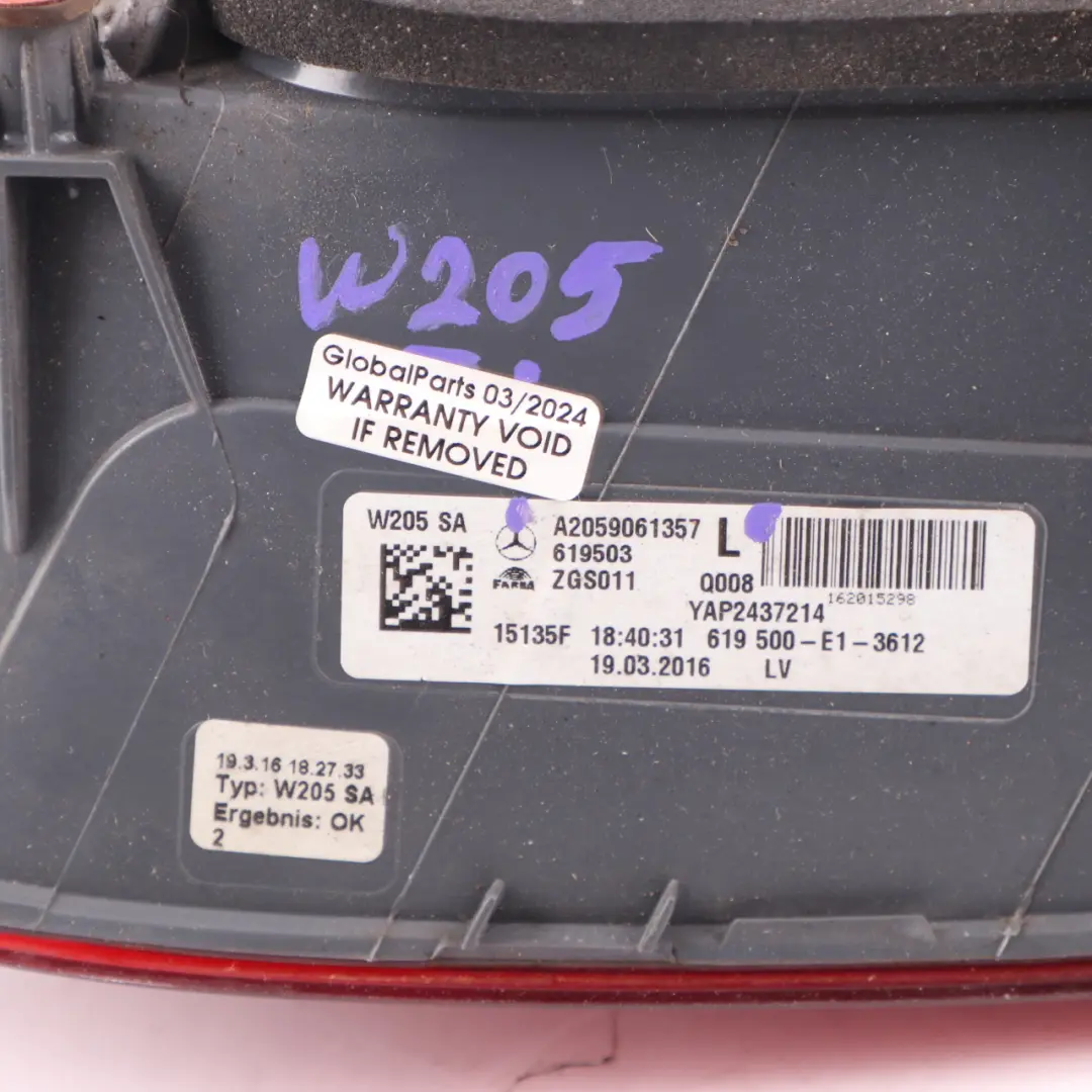Mercedes W205 Saloon Rear Lamp LED Side Panel Left N/S Tail Light - SKU A2059061357 - Part number A2059061357