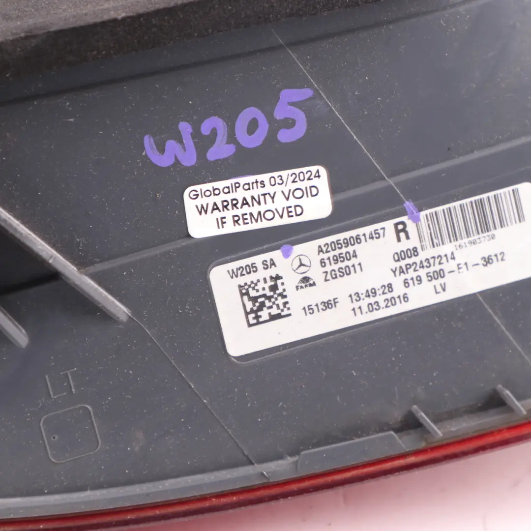 Lamp LED Side Panel Right O/S Tail Light to Mercedes W205 Saloon Rear with Part number A2059061457 Mercedes W205 Saloon Rear Lamp LED Side Panel Right O/S Tail Light - SKU A2059061457 - Part number A2059061457