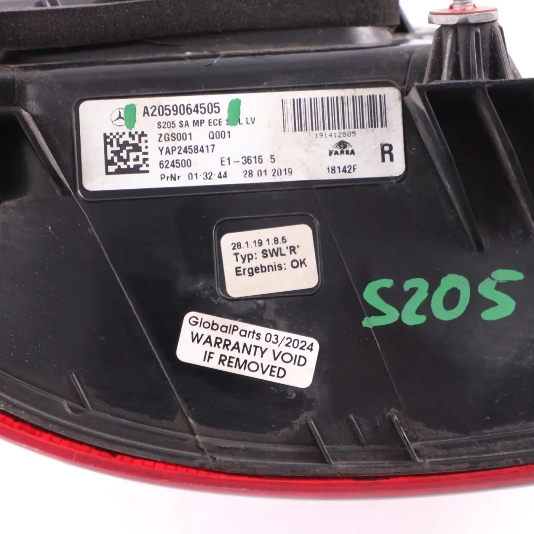 Lamp LED Side Panel Right O/S Tail Light to Mercedes S205 Estate Rear with Part number A2059064505 Mercedes S205 Estate Rear Lamp LED Side Panel Right O/S Tail Light - SKU A2059064505 - Part number A2059064505