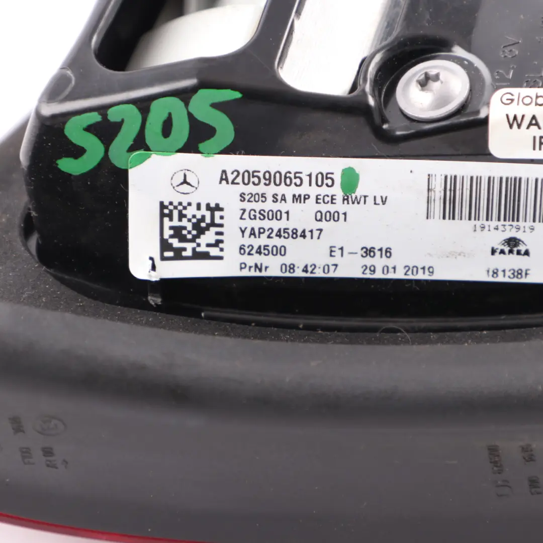 Lamp Inner Light Trunk Tailgate Right O/S to Mercedes S205 Estate Rear with Part number A2059065105 Mercedes S205 Estate Rear Lamp Inner Light Trunk Tailgate Right O/S - SKU A2059065105 - Part number A2059065105