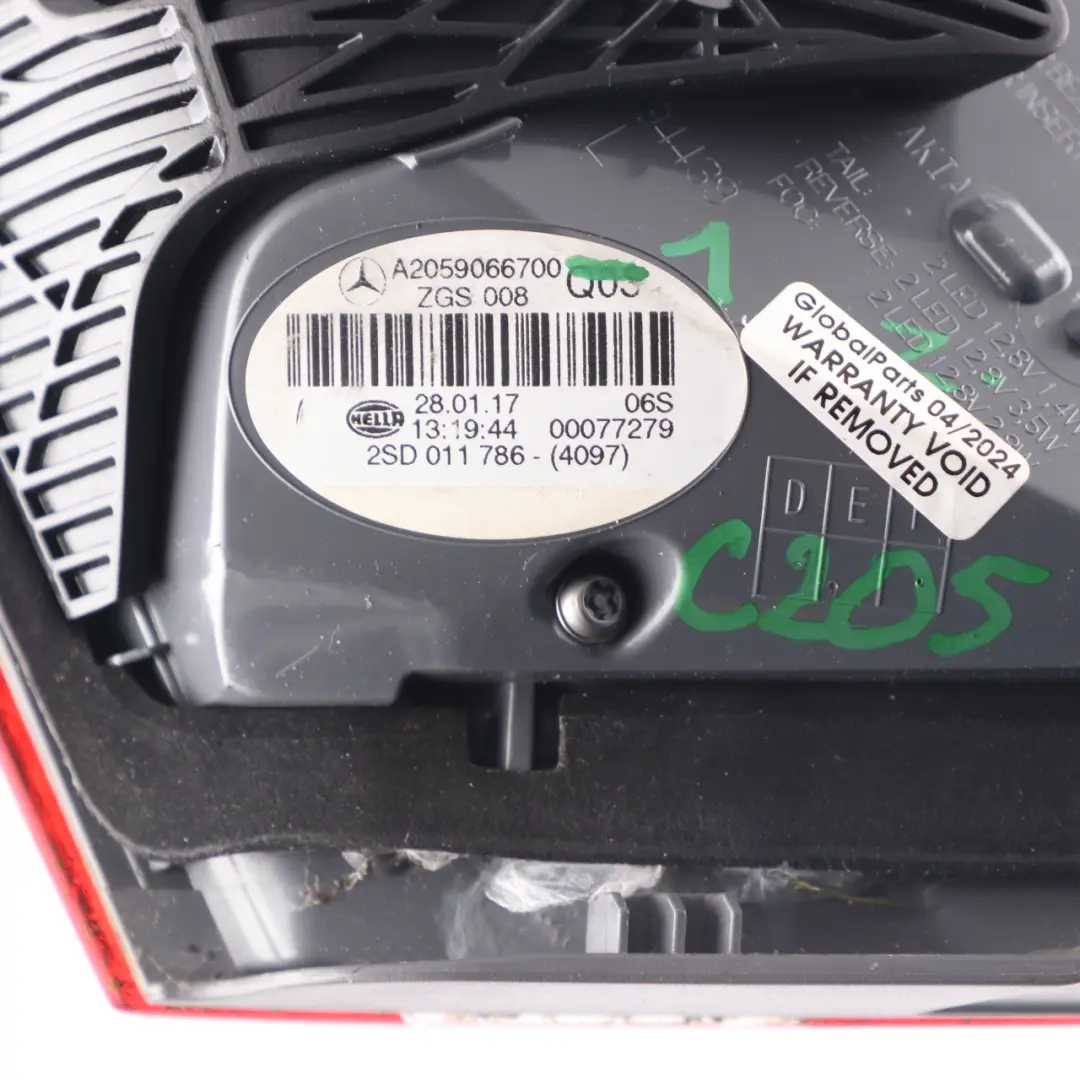 Lamp Trunk Boot Tailgate Light Left N/S LED to Mercedes C205 Rear with Part number A2059066700 Mercedes C205 Rear Lamp Trunk Boot Tailgate Light Left N/S LED - SKU A2059066700-1 - Part number A2059066700