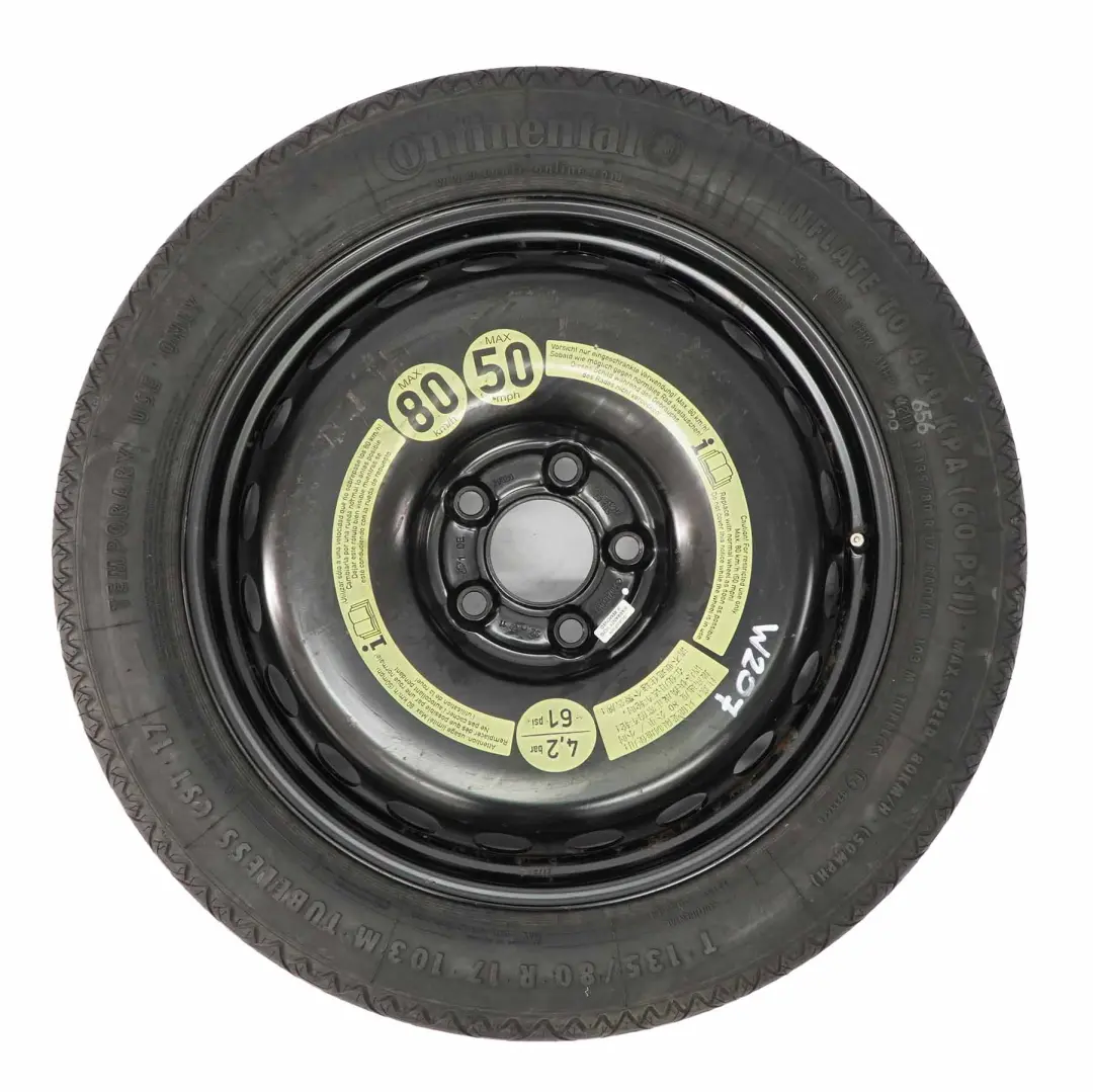 W207 Ruota scorta acciaio Pneumatico R17 3.5J 135/80 per Mercedes W204 con numero di parte A2074000102 Mercedes W204 W207 Ruota scorta acciaio Pneumatico R17 3.5J 135/80 - SKU A2074000102 - Numero di parte A2074000102