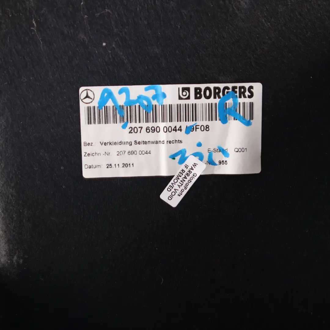 Mercedes-Benz E-Class W207 Cabrio A207 Boot Trunk Right Lateral Trim Panel to with Part number A2076900044 Mercedes-Benz E-Class W207 Cabrio A207 Boot Trunk Right Lateral Trim Panel - SKU A2076900044 - Part number A2076900044