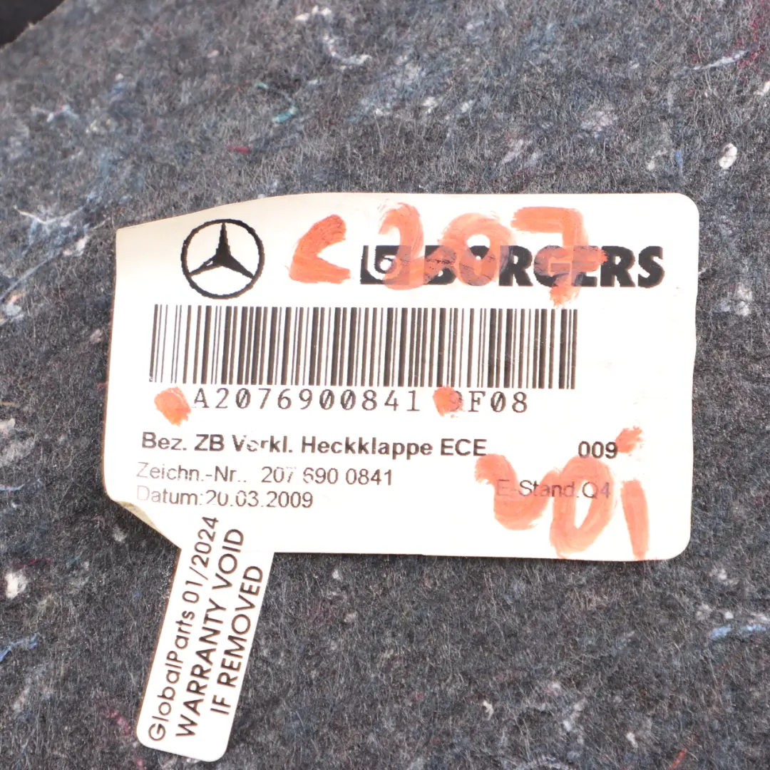 Boot Trunk Panel Mercedes C207 W207 Coupe Tailgate Interior Trim Covering to with Part number A2076900841 Boot Trunk Panel Mercedes C207 W207 Coupe Tailgate Interior Trim Covering - SKU A2076900841 - Part number A2076900841