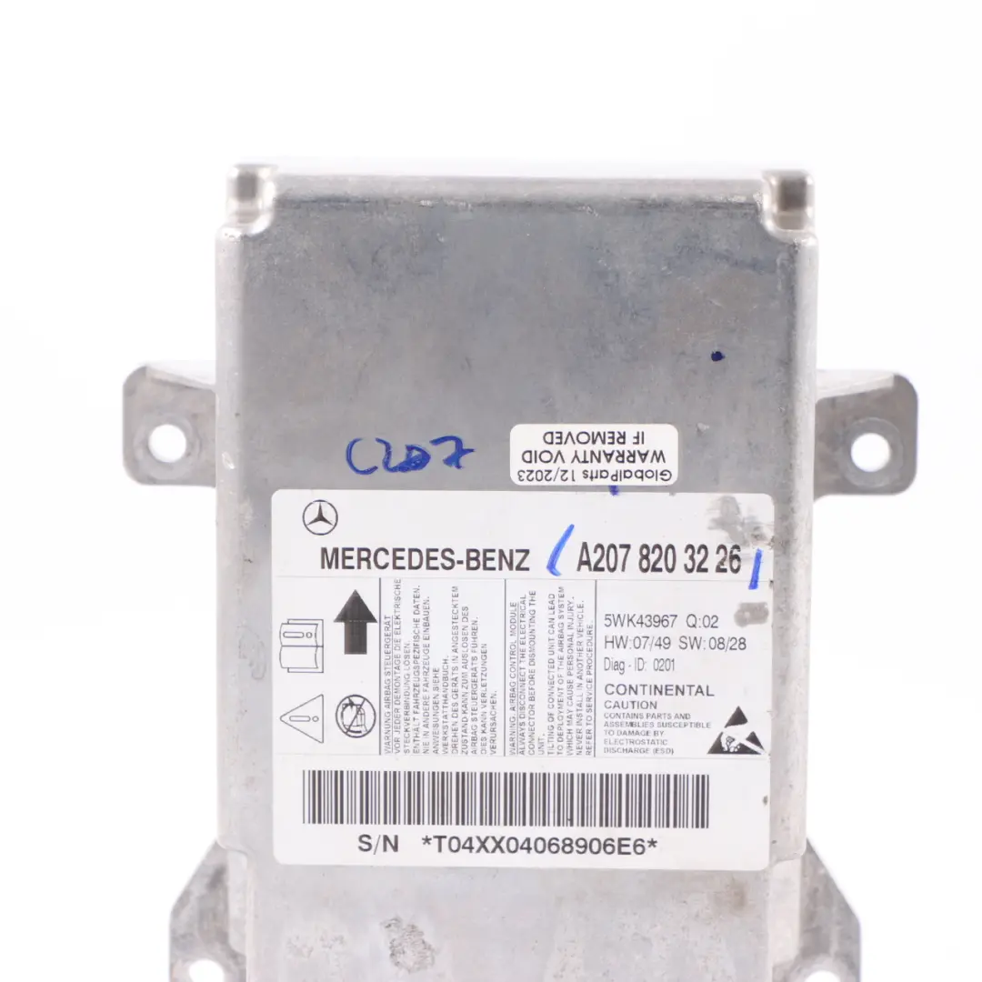  Airbag Module Mercedes W207 C207 Coupe Air Bag SRS Control Unit ECU - SKU A2078203226 - Part number A2078203226