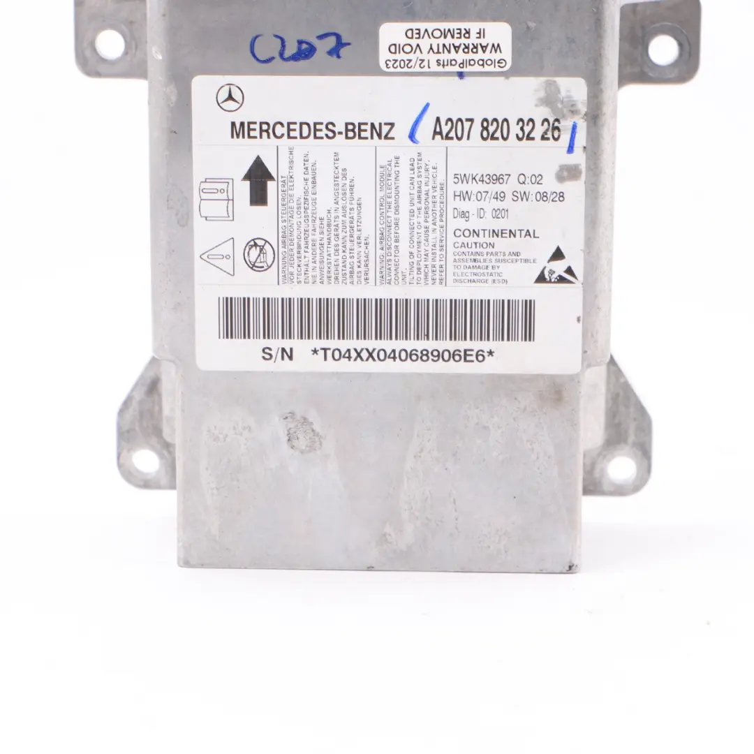 Airbag Module Mercedes W207 C207 Coupe Air Bag SRS Control Unit ECU to with Part number A2078203226 Airbag Module Mercedes W207 C207 Coupe Air Bag SRS Control Unit ECU - SKU A2078203226 - Part number A2078203226