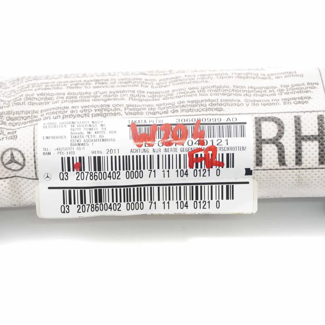 Seat Air Module Mercedes W204 W207 Coupe Front Right O/S Side - SKU A2078600402 - Part number A2078600402