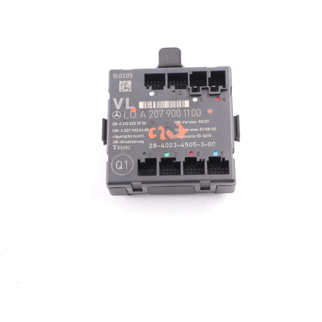 Module porte Mercedes C207 W207 Unité de contrôle avant gauche ECU pour à propos du numéro de pièce A2079001100 Module porte Mercedes C207 W207 Unité de contrôle avant gauche ECU - SKU A2079001100 - Numéro de pièce A2079001100