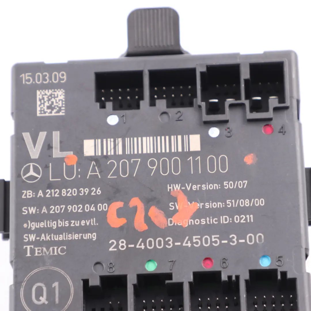 Module porte Mercedes C207 W207 Unité de contrôle avant gauche ECU pour à propos du numéro de pièce A2079001100 Module porte Mercedes C207 W207 Unité de contrôle avant gauche ECU - SKU A2079001100 - Numéro de pièce A2079001100