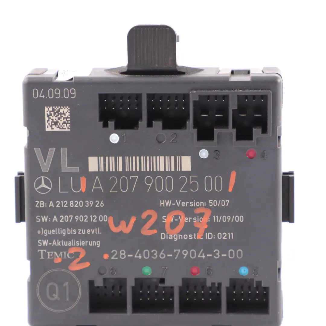 W207 Door Module Front Left N/S Control Unit ECU to Mercedes with Part number A2079002500 Mercedes W207 Door Module Front Left N/S Control Unit ECU - SKU A2079002500 - Part number A2079002500